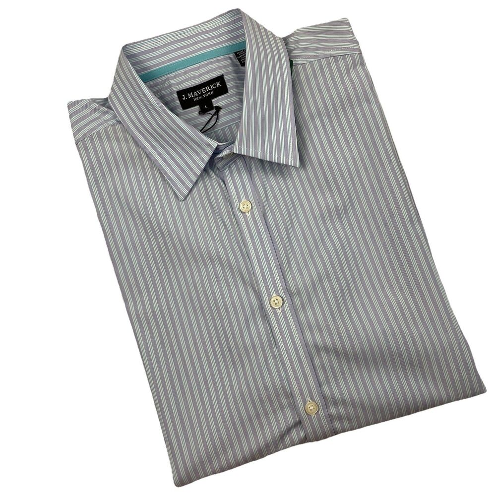 NWT J. Maverick NY Men’s Striped Button Up Long Sleeve Blue-L
